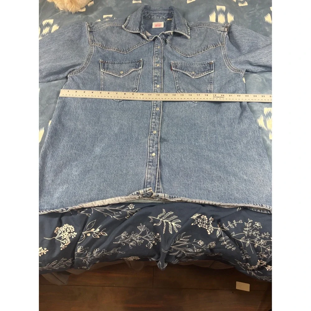 Levi Strauss Mens Blue Denim Western Snap Shirt Small Medium Wash Regular Fit